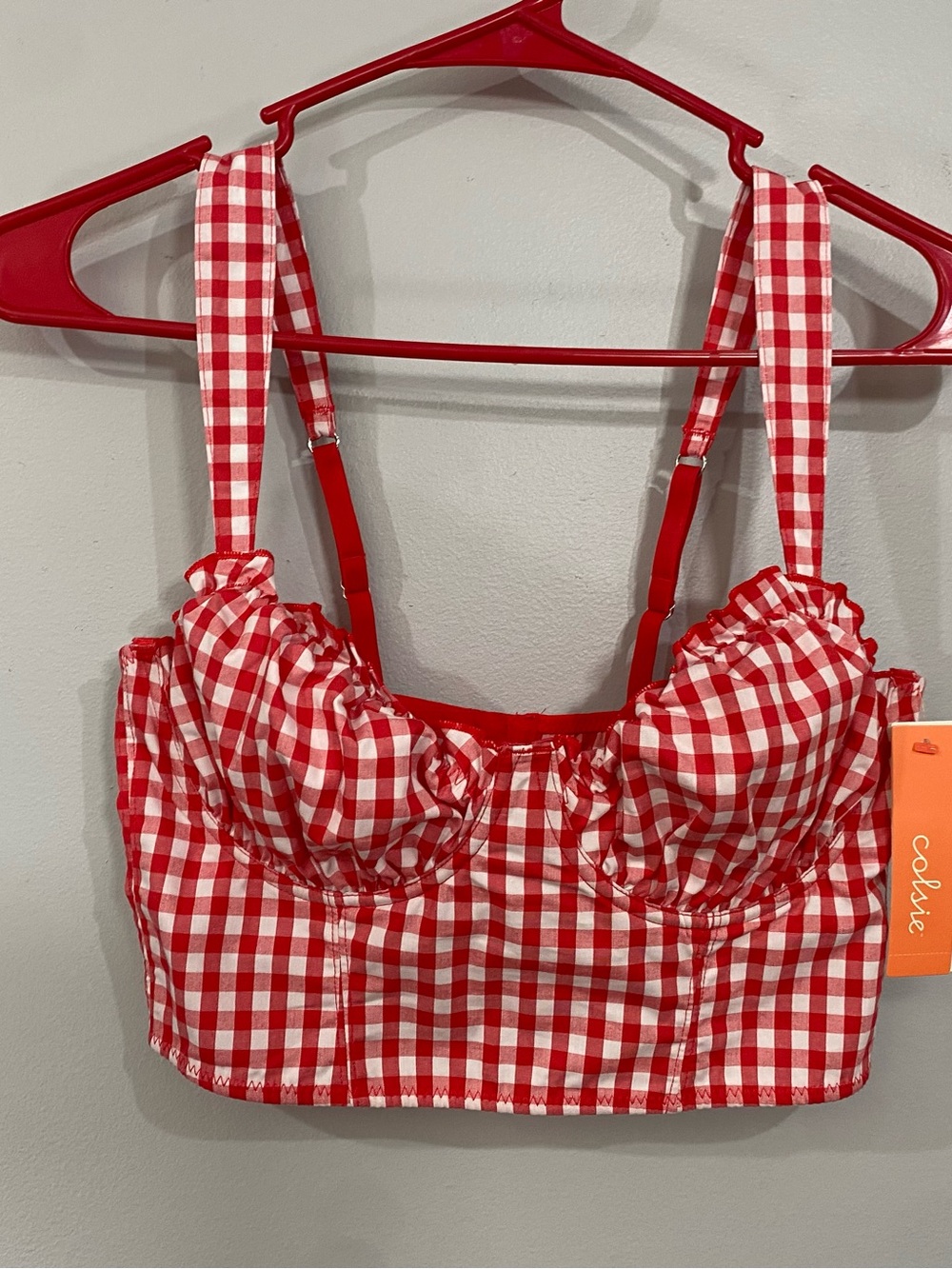 Colsie Red and White Gingham Bustier Top